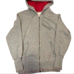 2006 Vintage GAP (RED) Heather Gray Full Zip Hoodie with Red Contrast Stitching